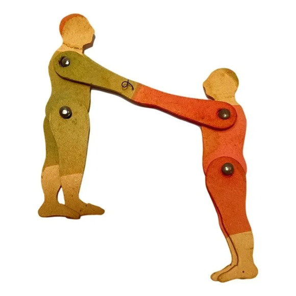 Carnival Toy Paper Circus 2 Acrobats Moveable Rivets Vintage circa  30s - Picture 2 of 9